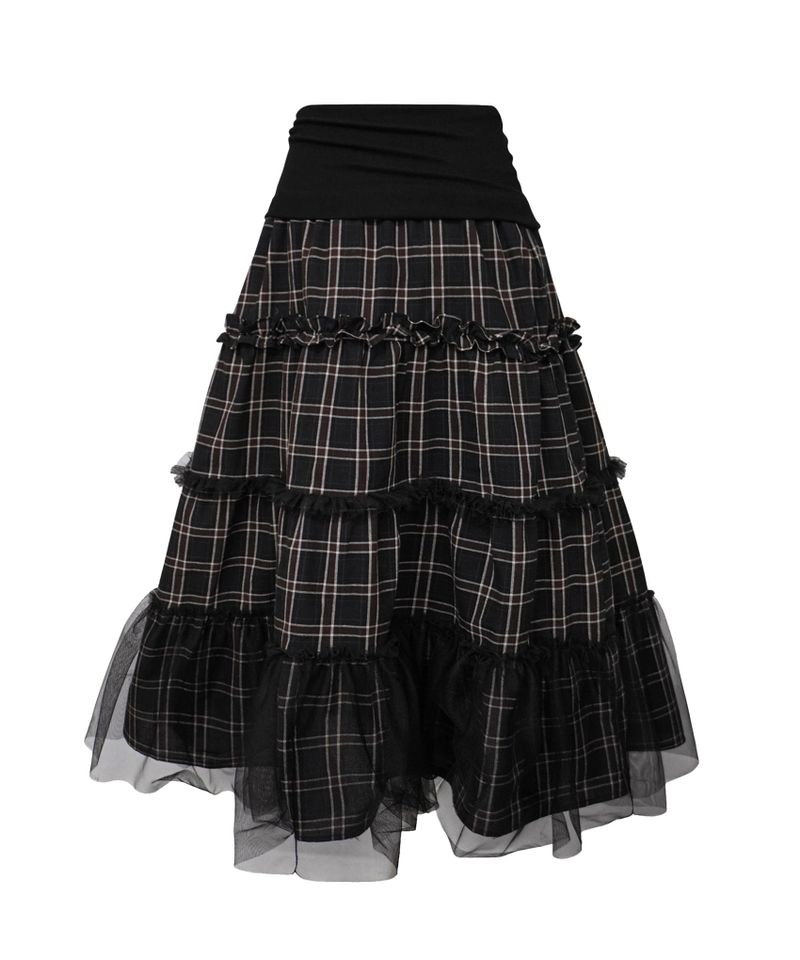 FOLDED CHECK FRILL MESH SK BLACK