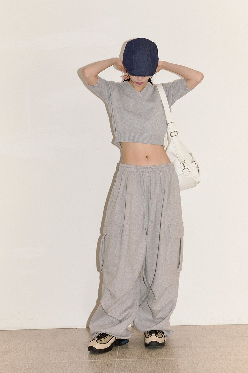 Verso v-neck crop short sleeve knit