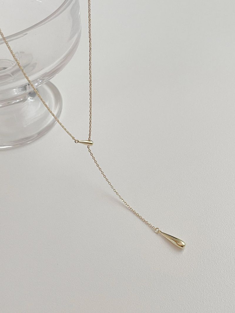 Water drop line slide necklace choker / 2 colors / two-way simple drop wedding guest look long necklace