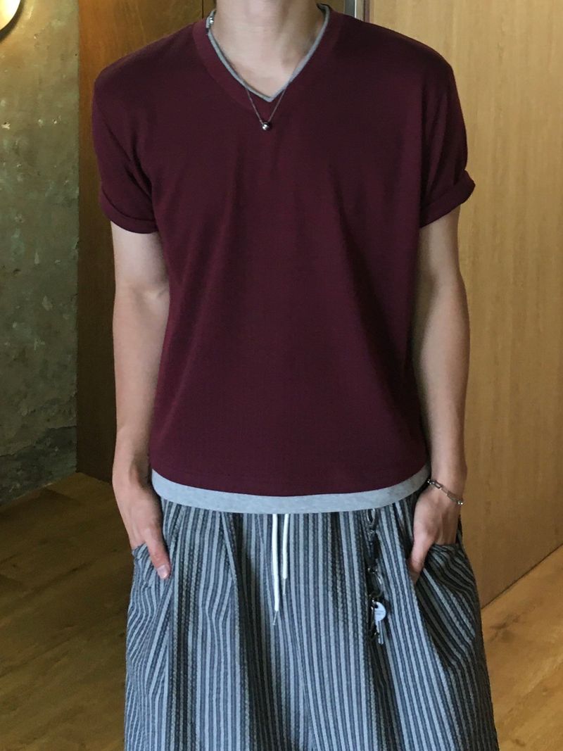 SSROOM(エスエスルーム)の「Knitted Layered V-Neck Short Sleeve T-Shirt 4C(Tops)」