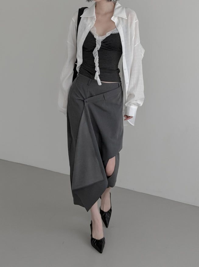 Luen Unbalanced Wrap Long Skirt
