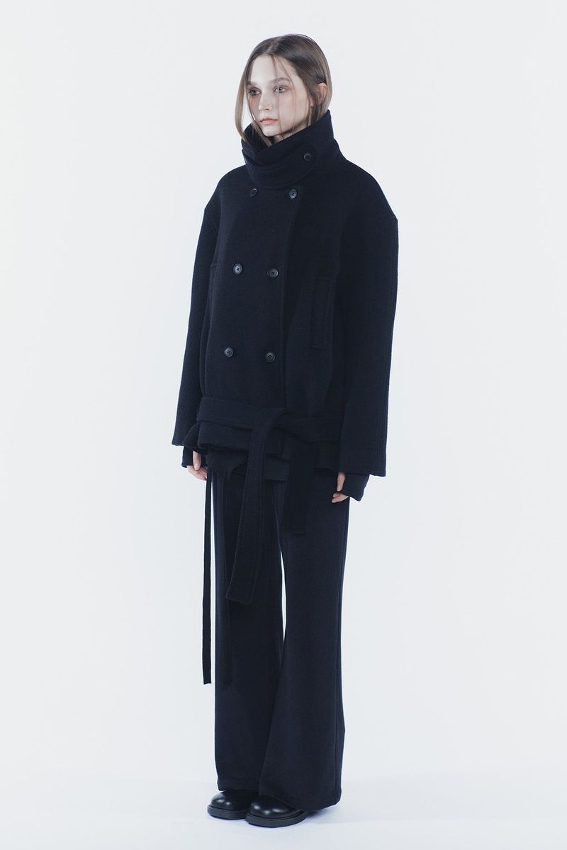 AMBER BELTED DOUBLE COAT black
