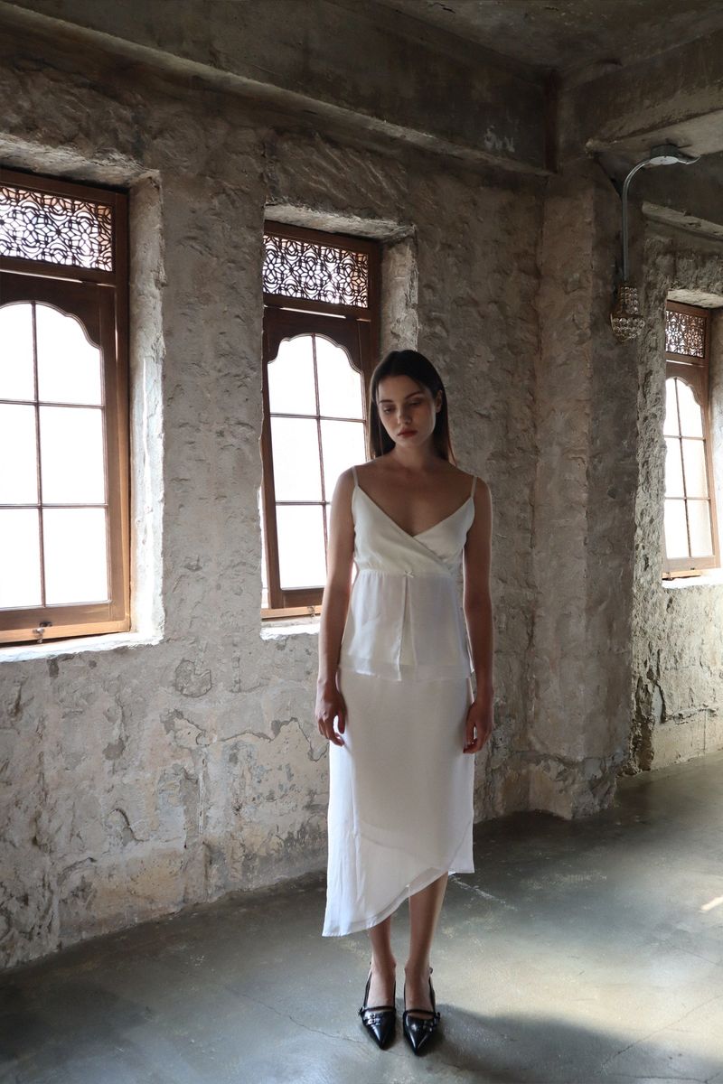 Lisha wrap long skirt (white)