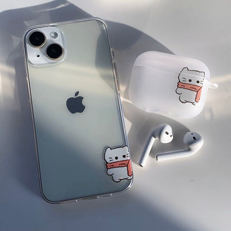 White - Muffler Somecat AirPods Case_matt