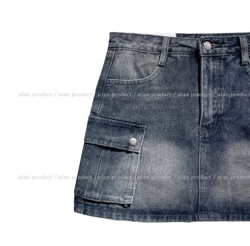 Yoni cargo denim mini skirt
