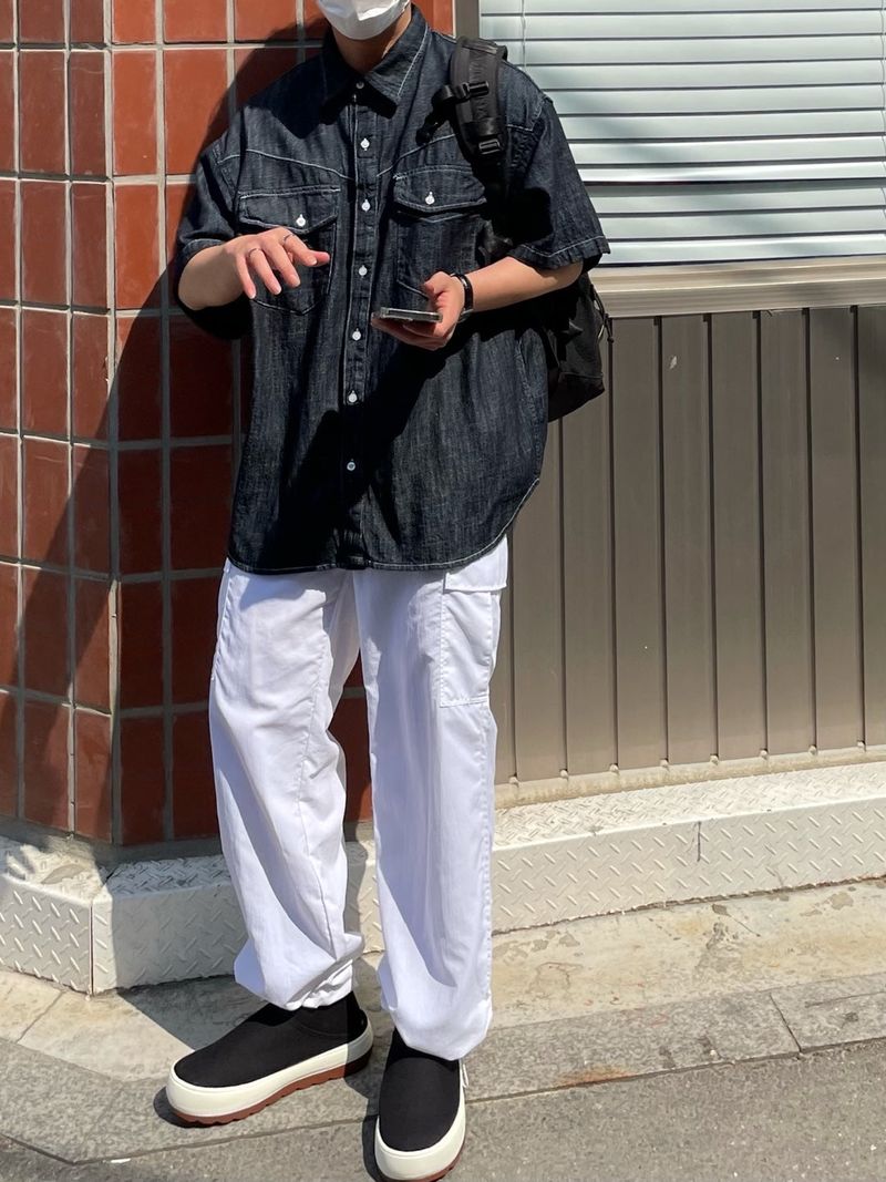 LINEN WESTERN DENIM HALF SHITRS(2COLOR)