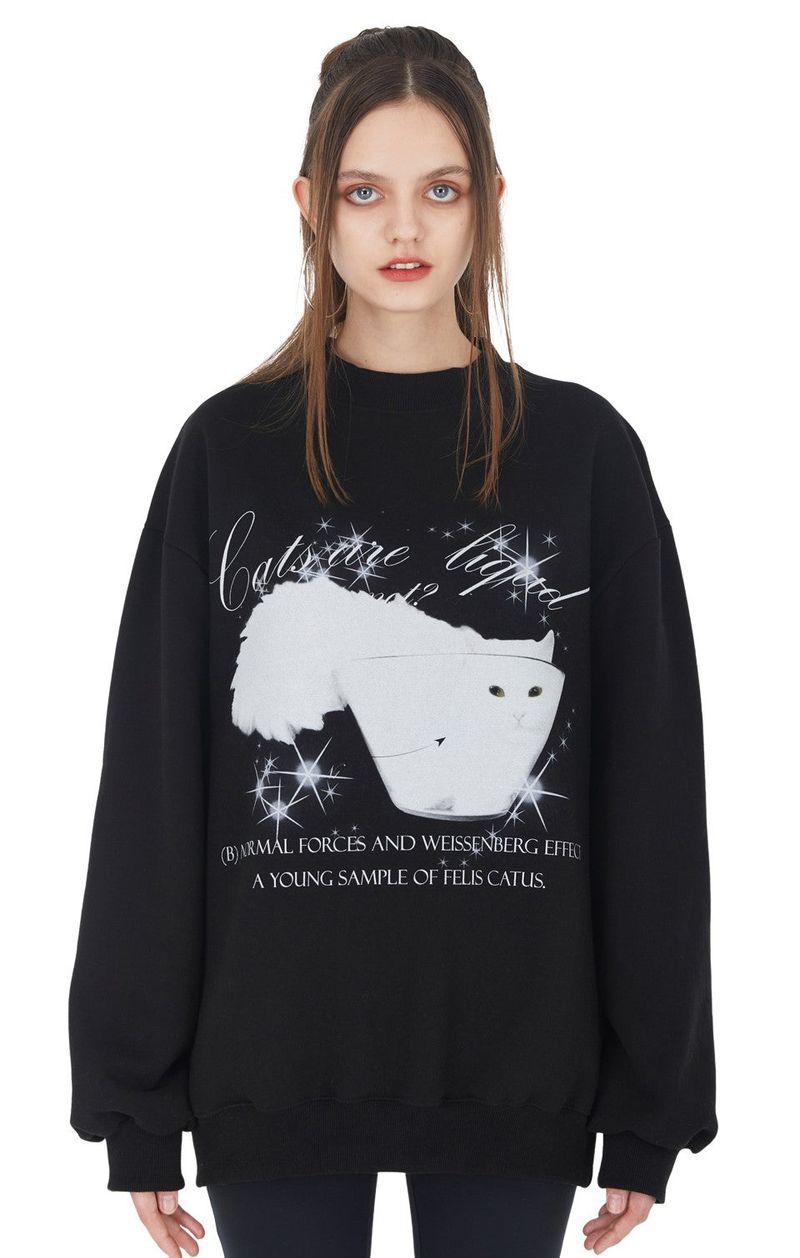 ITZAVIBE（イッザバイブ）の「[ISS005-1] GLASS CAT SWEATSHIRTS BLACK（Tops）」