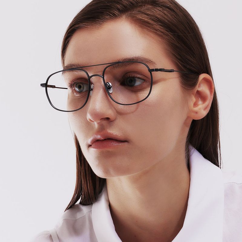 Knouun Square titanium glasses CODE. 102. G Black N Gray