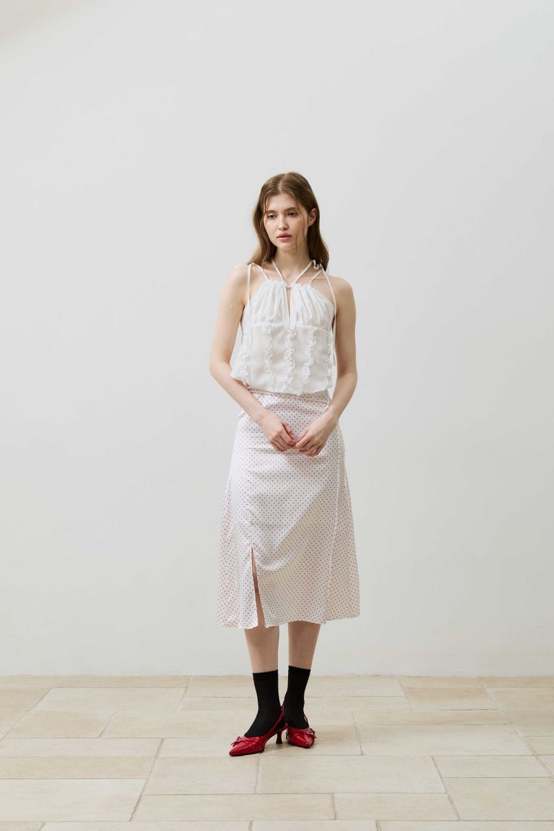 TINY DOT SLIT SKIRT / RED