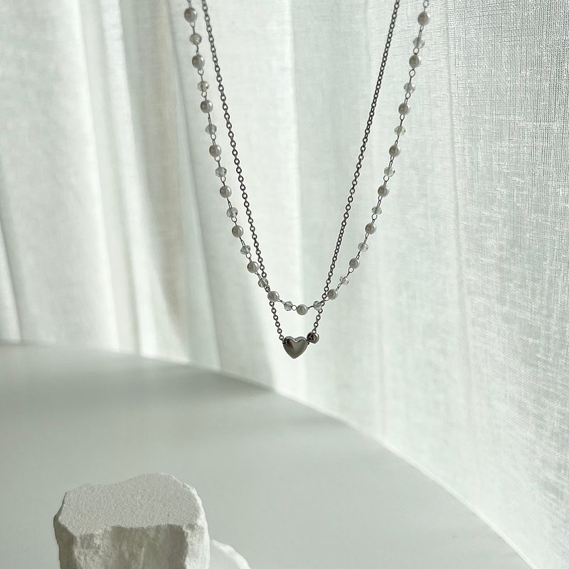 tyu Pearl Beads Heart Ball Scenic Steel Titan Choker Short Layered Guest Necklace