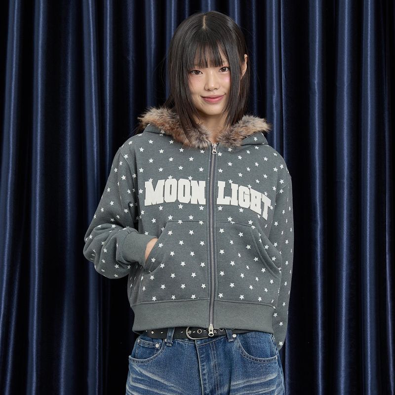MOONLIGHT Applique Fur Hood Zip Up