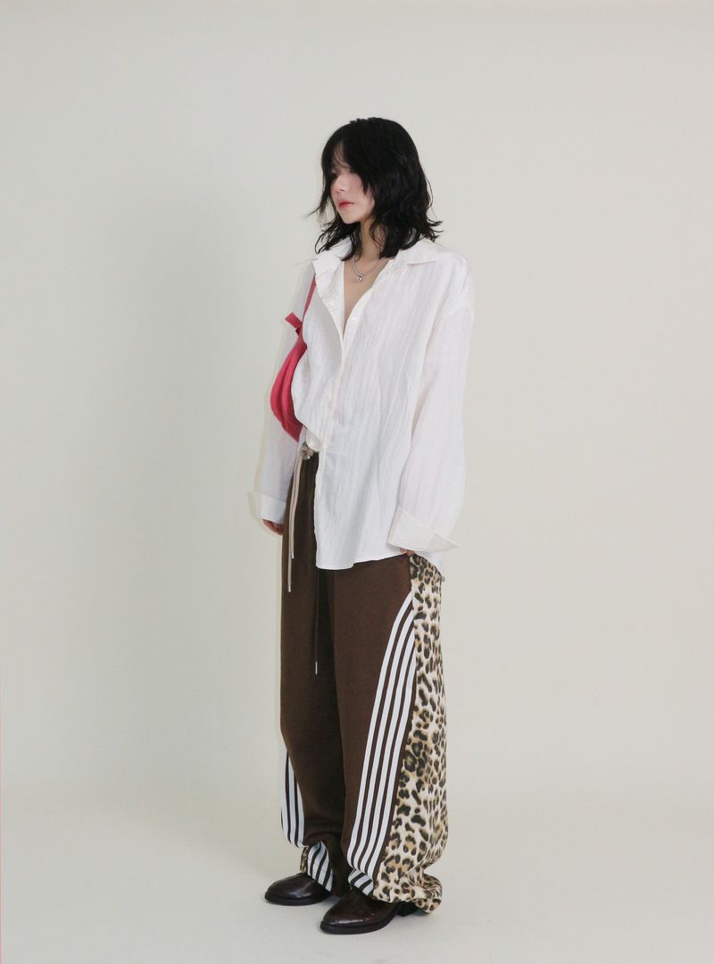 Leopard leopard print diagonal coloring track jogger pants