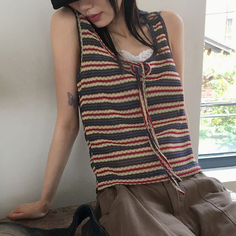 WONDER WONDER(ワンダーワンダー)の「Titan color combination striped strap vest tank top sleeveless(Tops)」