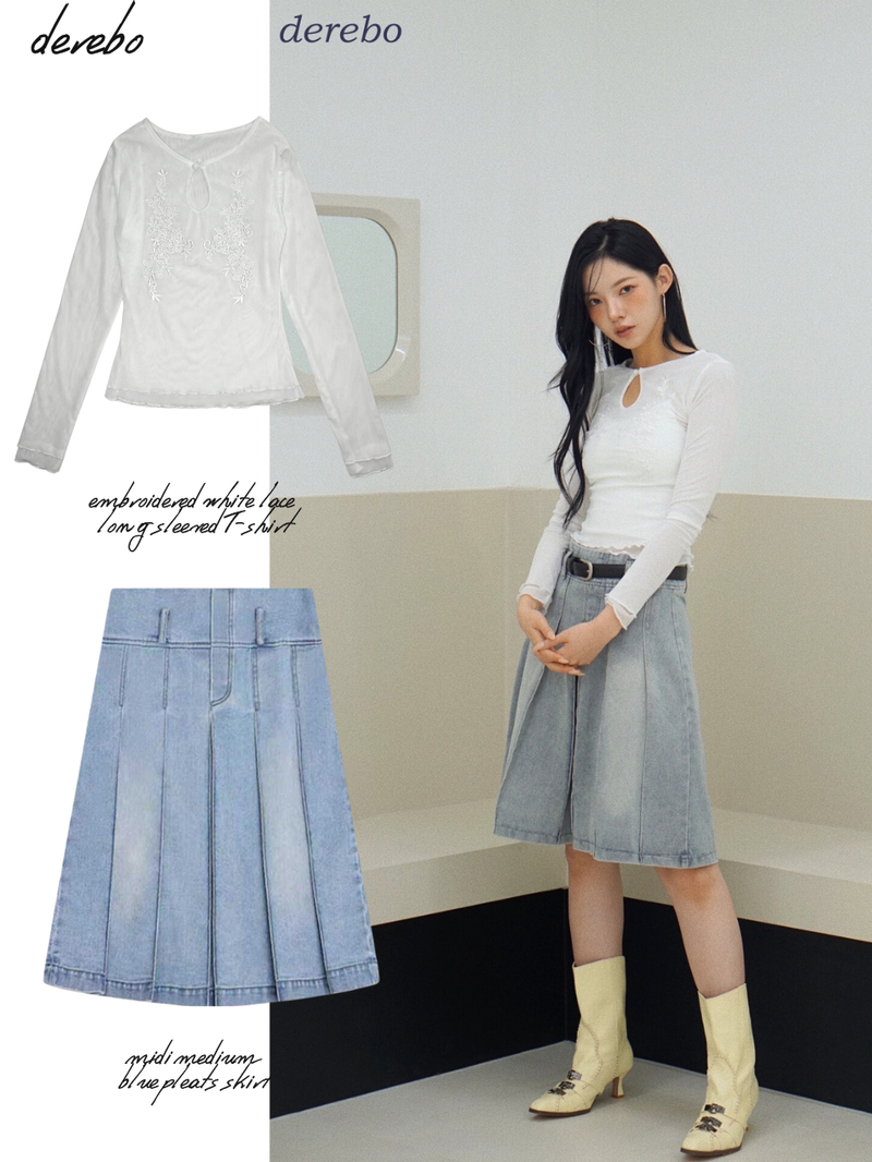 embroidered white lace long-sleeved T-shirt