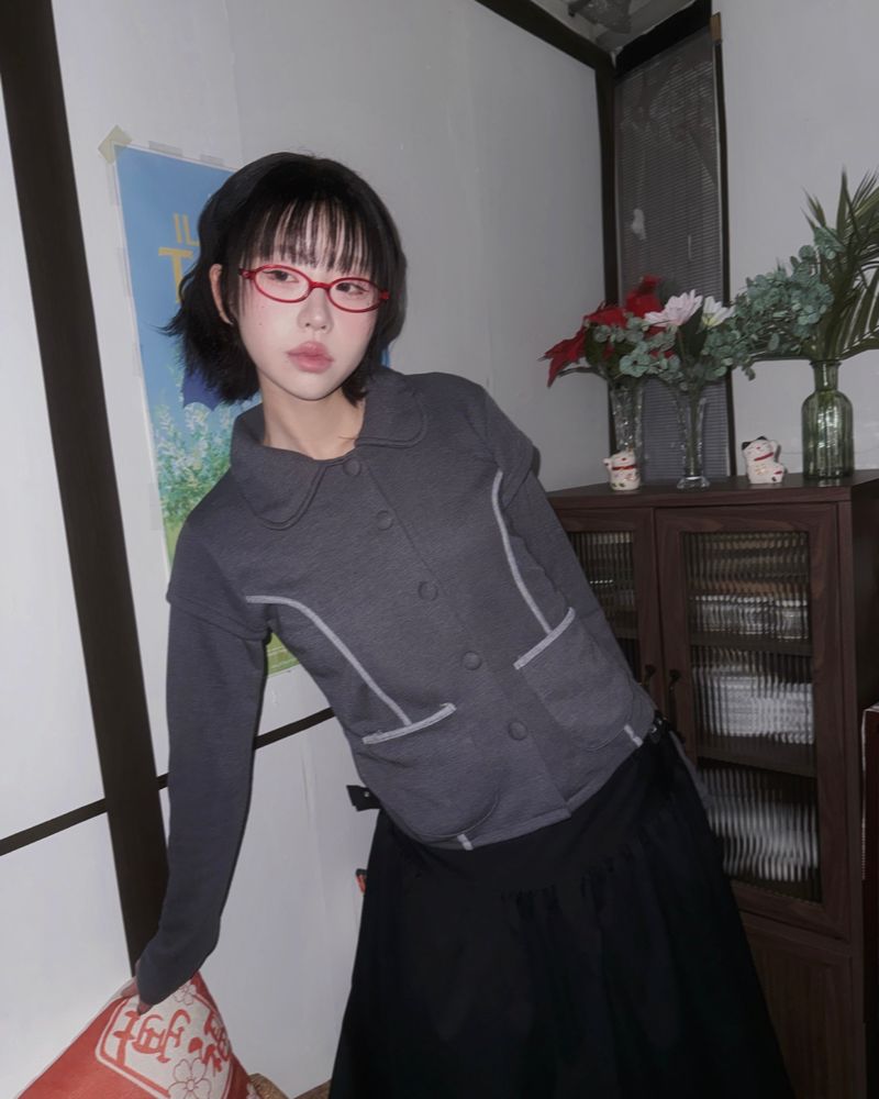 (2color) Piping Layered Sleeve Cardigan