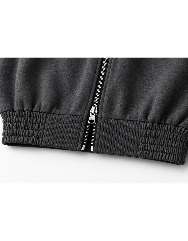 Muse Sequin Ribbon Cropped Zip-Up Charcoal