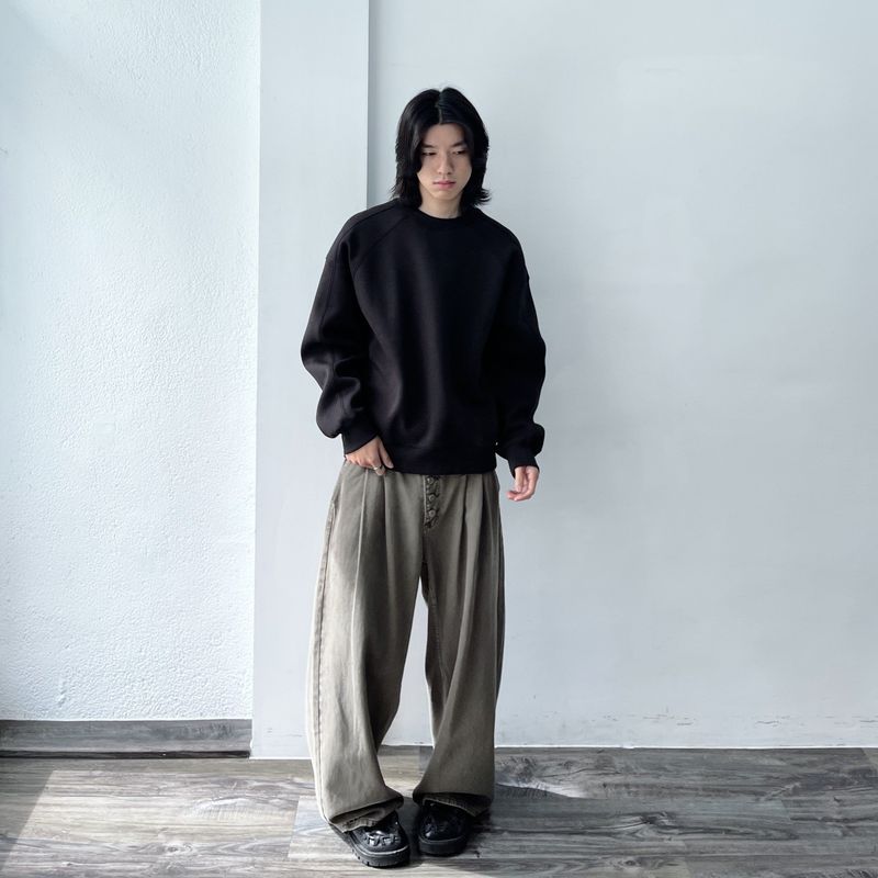 Vintage Washed Button-Fly  Wide Trousers