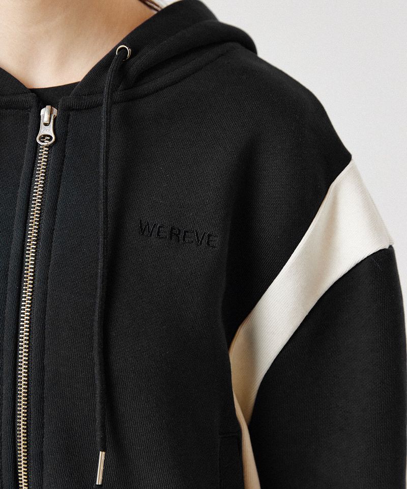 side-rib zip-up hoodie_black/white
