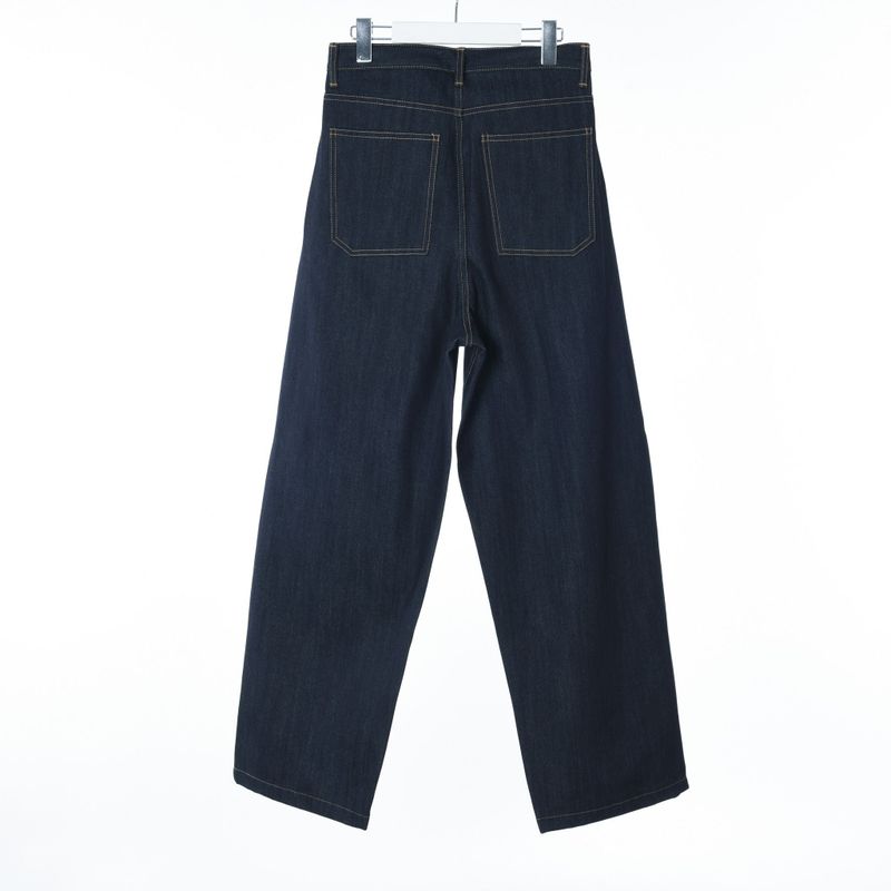 Long wide raw denim one-tuck pants