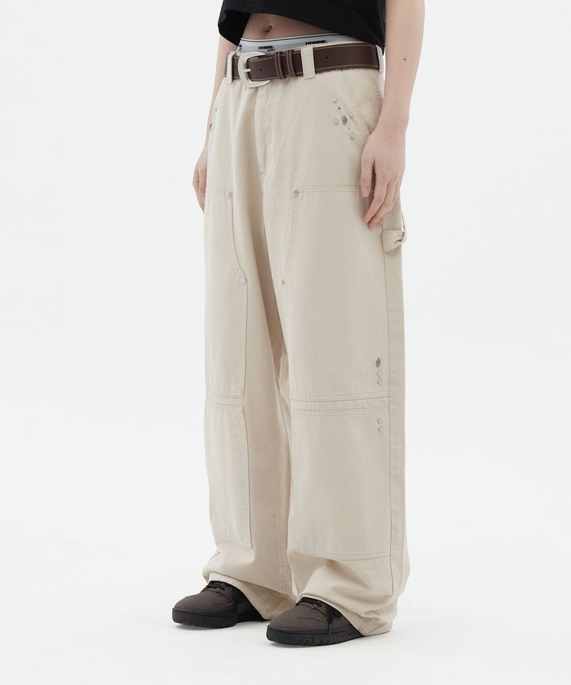 Stud Detail Carpenter Denim Pants_Ivory