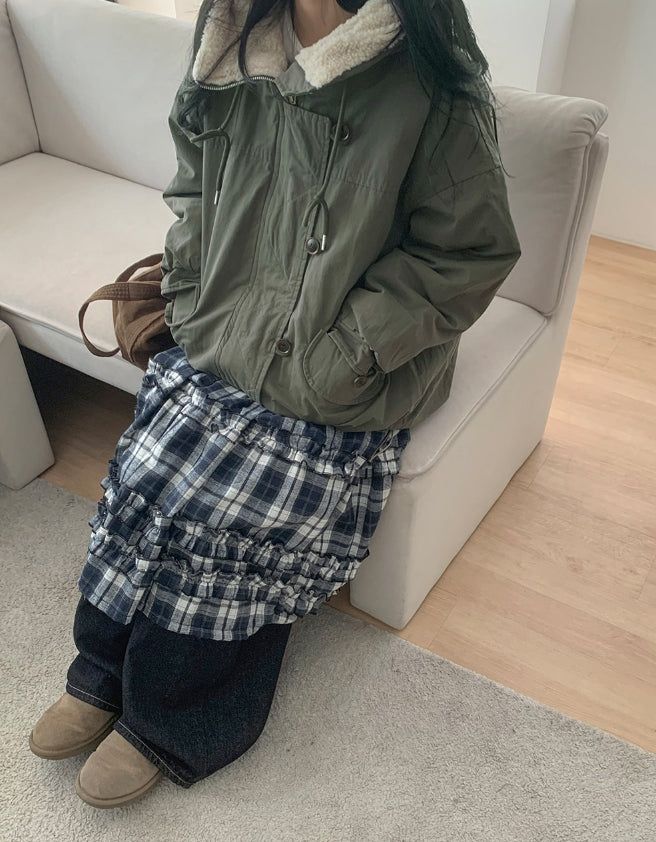 Felch Check Wool Quilted Bomber Padding Jumper