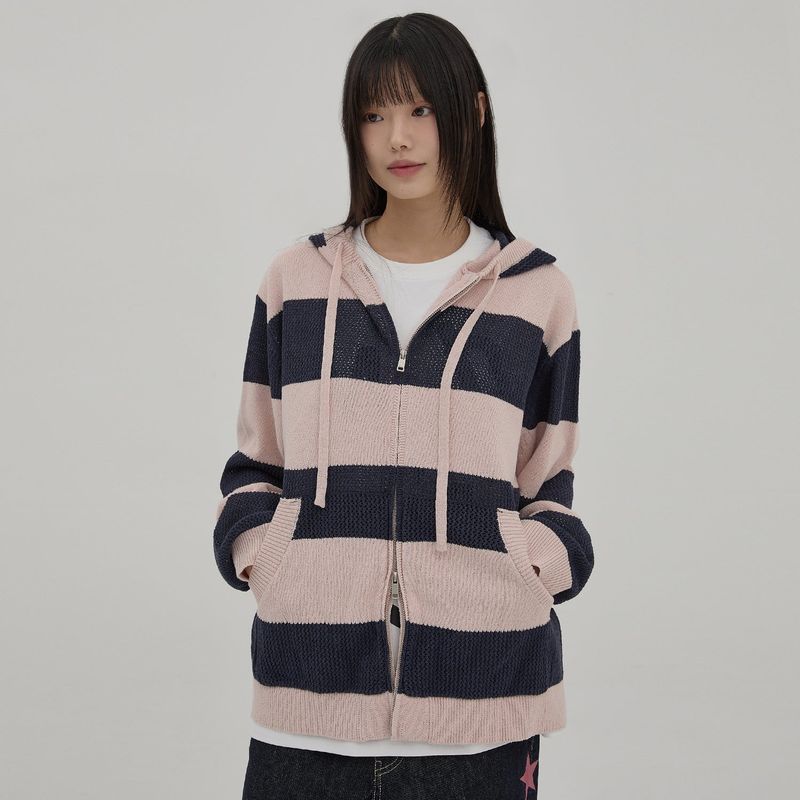 Stripe Skashi Hood Knit Zip-up