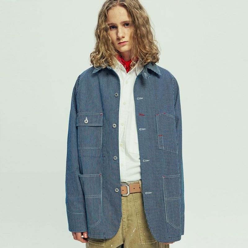 xau hickory chore jacket navy stripe