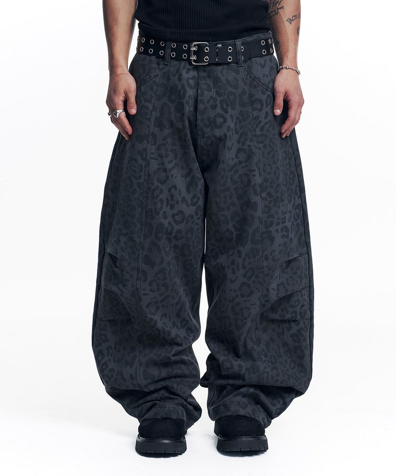 Curved Leopard Pants - Charcoal