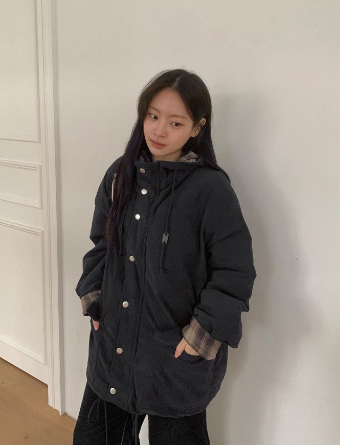 Harvey Corduroy Quilted Hood Jumper
