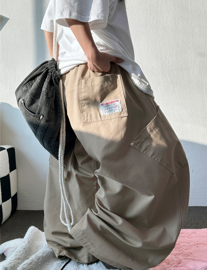 BACK PATCH 🇺🇸 COTTON RIVET BALLOON LONG PANTS 🍰💚🤎🖤 - 4 COLORS