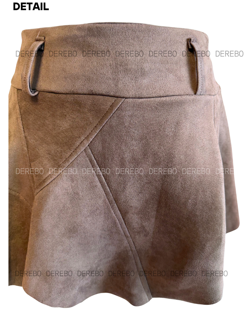 suede unbalanced brown mini skirt