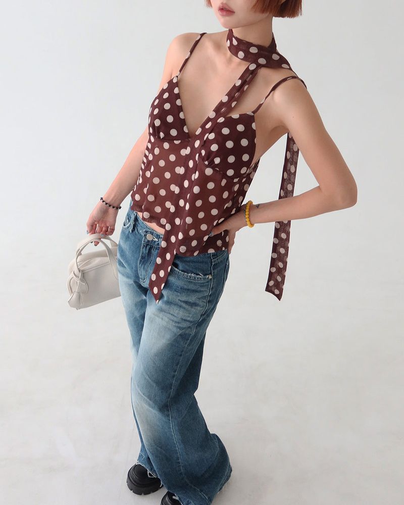 Chocolat Dot See-Through Bustier Blouse