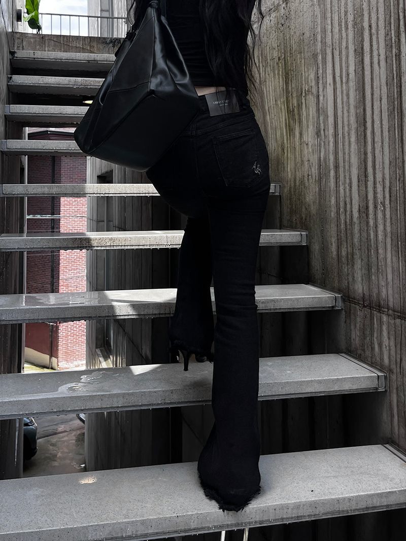 black zipper bootcut denim