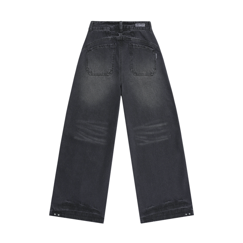 Curve Washed Snap Button Wide Denim Pants - 2COLOR