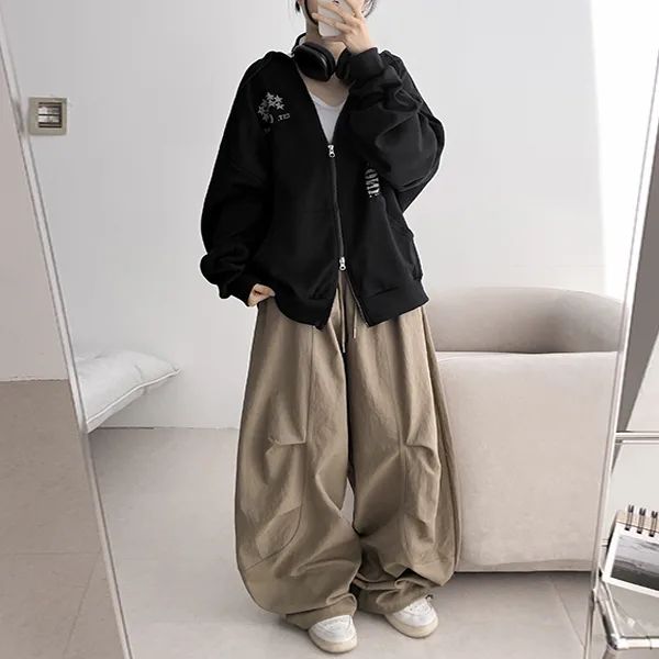 Loose-Fit Lettering Pobee Hoodie Zip-Up (4 colors)