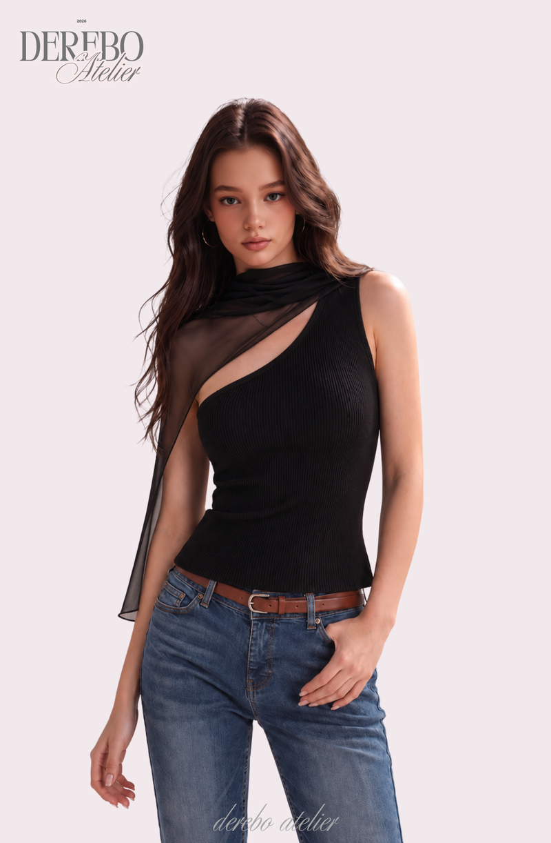chiffon scarf unbalanced sleeveless top