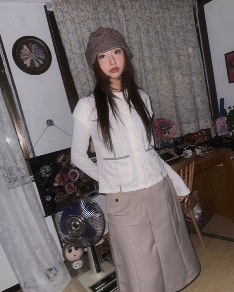 (2color) Piping Layered Sleeve Cardigan