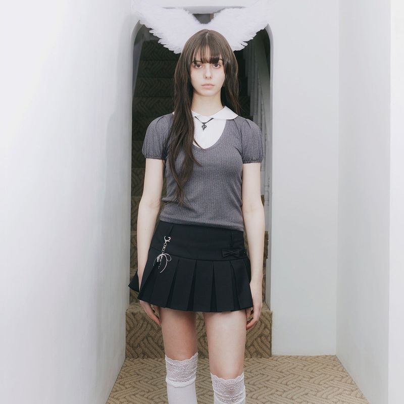 Dolly Bow Pleated Skirt (BLACK)