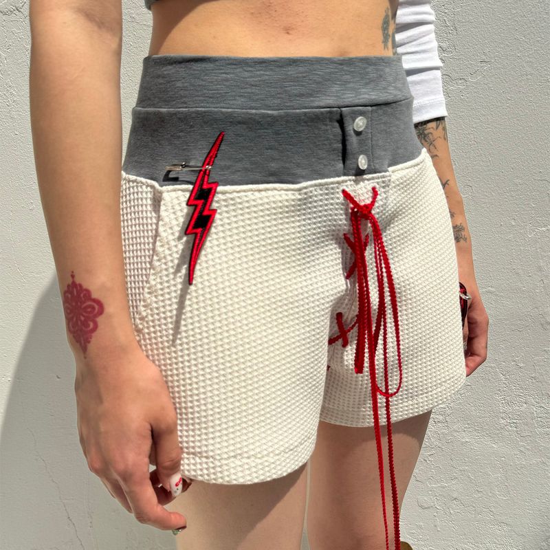 TWO-TONE WAIST WAFFLE SHORTS