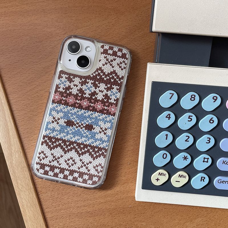 FAIR ISLE KNIT HARD JELL CASE_ BROWN