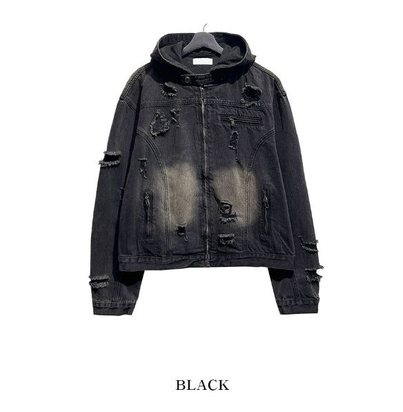 Chris damage hooded denim jacket