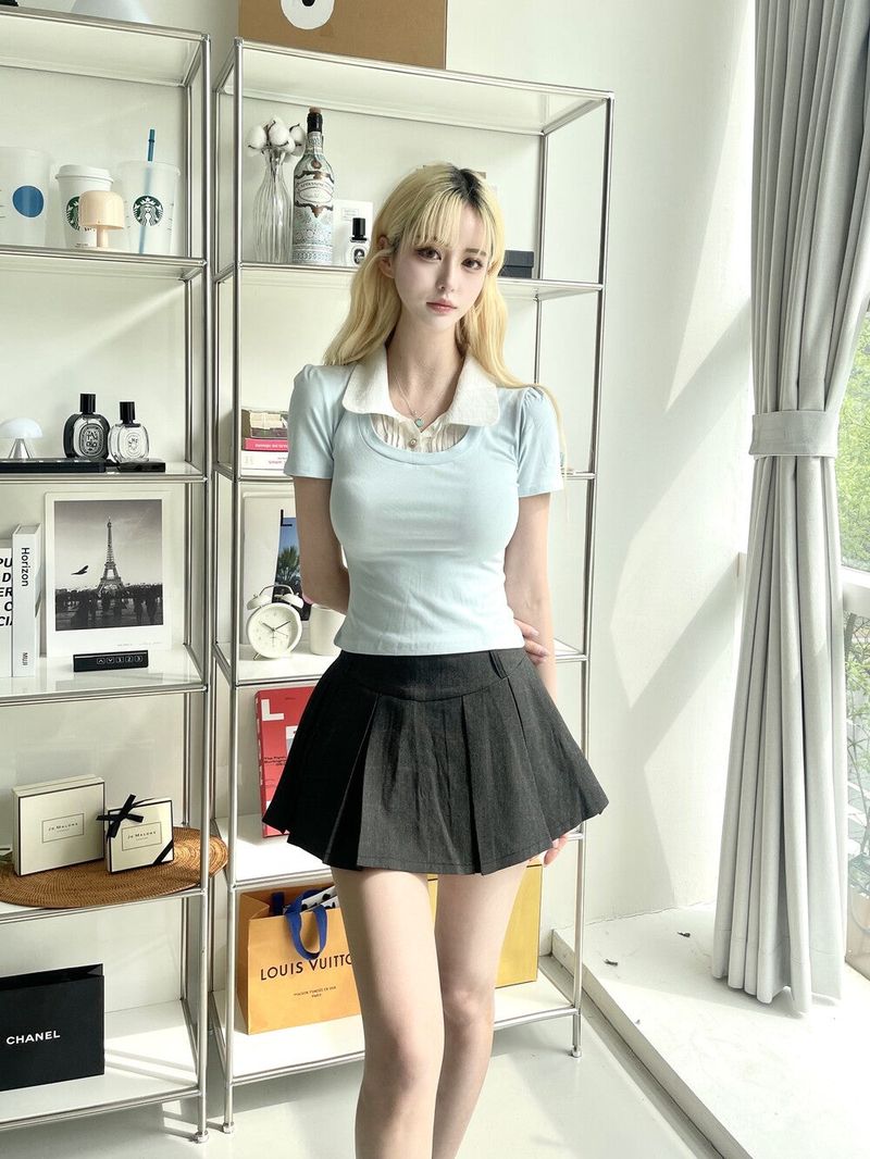 1480. Check pleats mini skirt pants (2color)