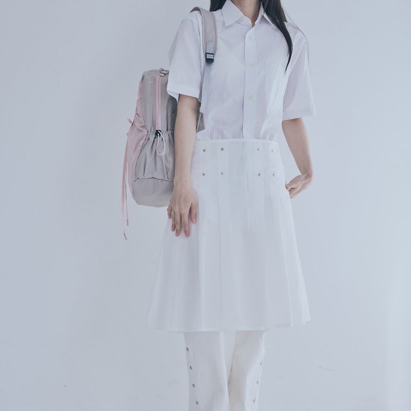 sheer layered rivet pleats skirt (white)
