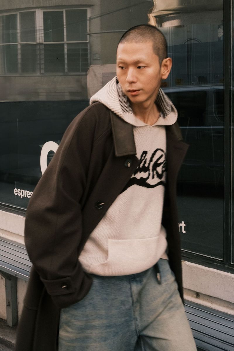 RE: WAVE LOGO KNIT HOODIE - IVORY
