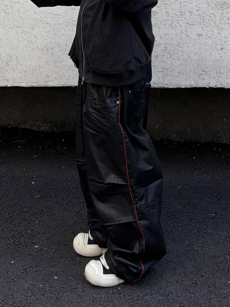 wet coating piping wide pants