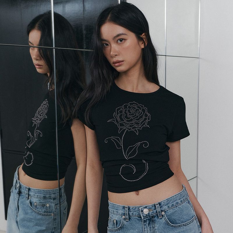 C ROSE HOTFIX SLIM T-SHIRT_BLACK