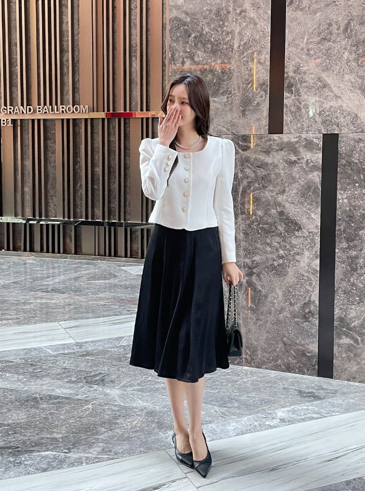 Jemu Satin Flare Midi Skirt