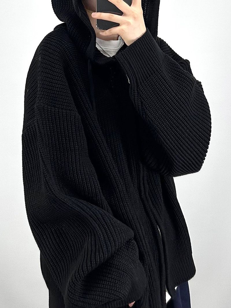 Warm hooded knit zip-up