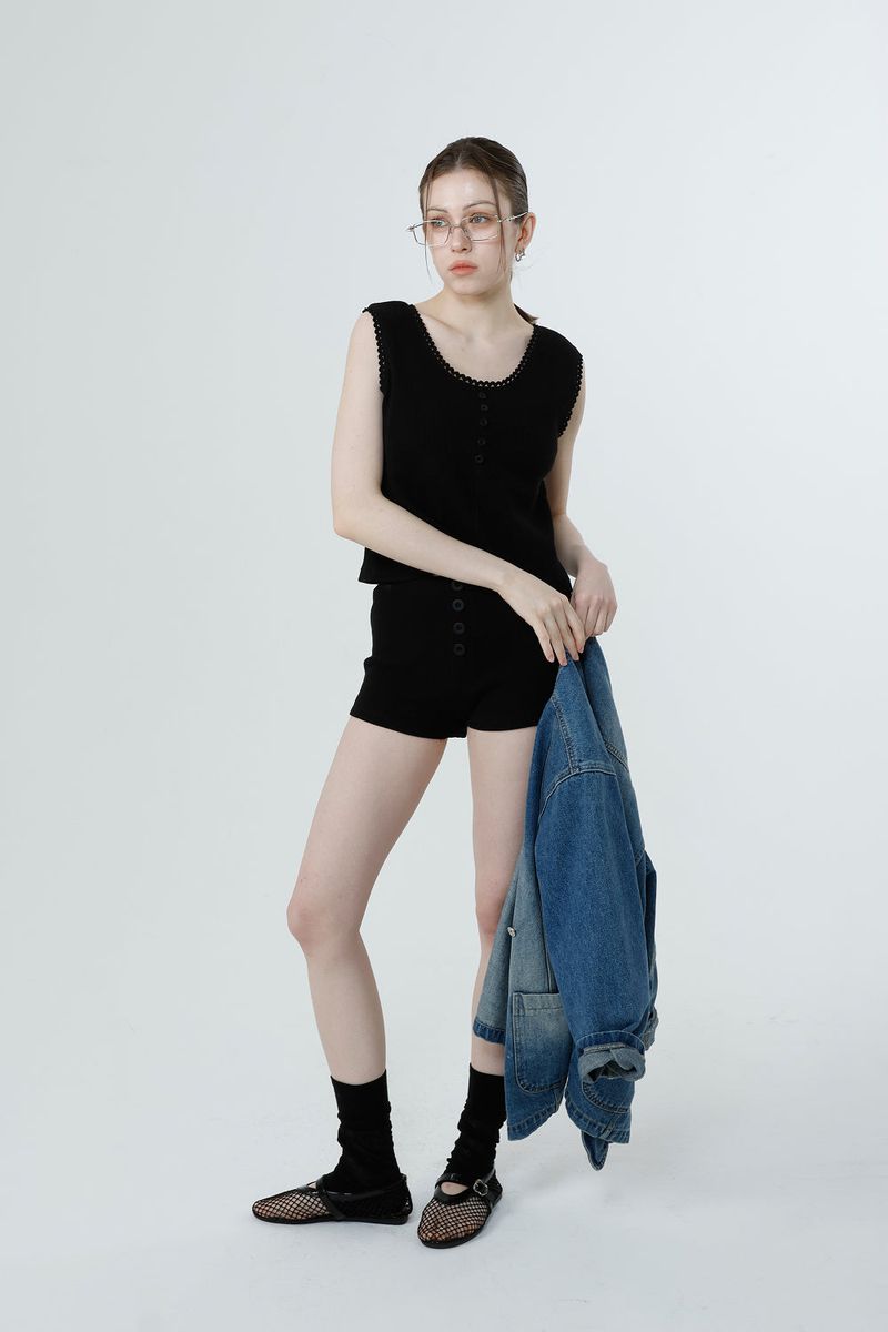 WAFFLE SLEEVELESS_BLACK