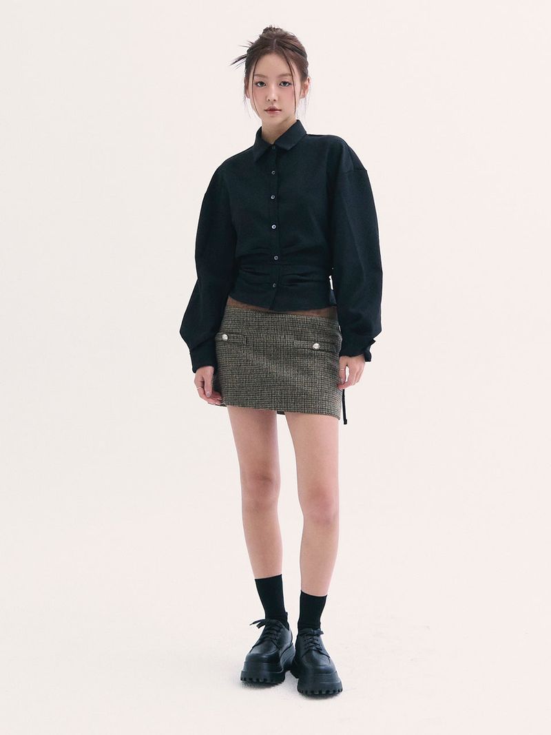 Leona shirring shirts BLACK